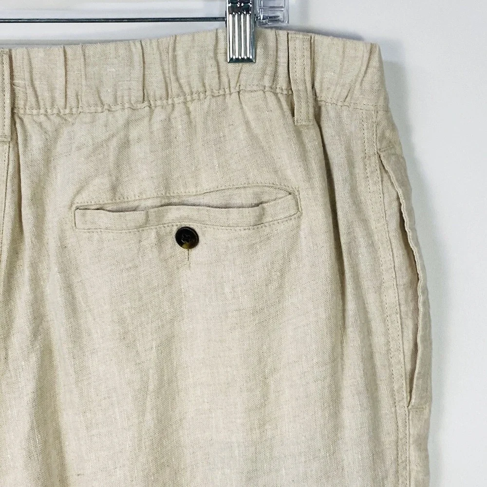 Caribbean Men's Linen‎ Cargo Pants Size 36x30 Tan Elastic Waist Neutral Coastal